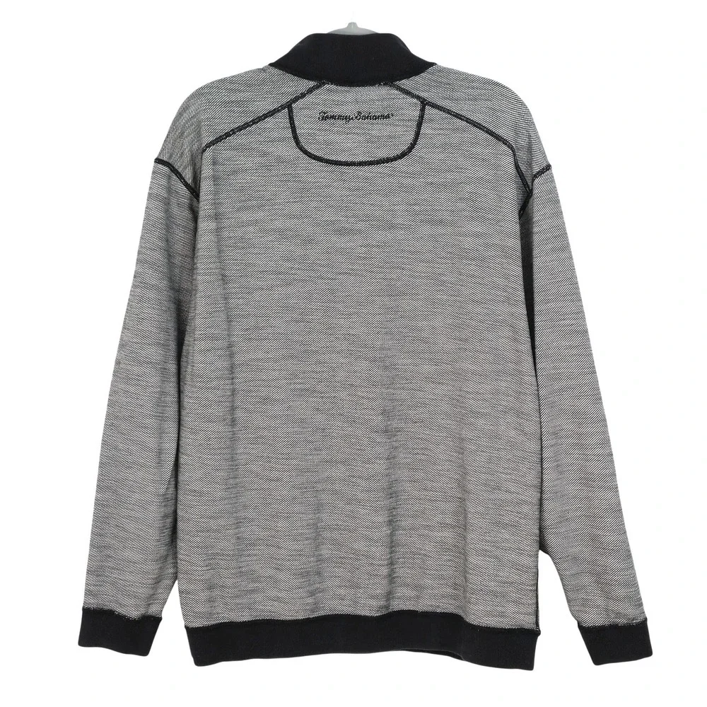 Tommy Bahama Mens Reversible Quarter Zip Pullover Charcoal‎ Gray Stripe XL